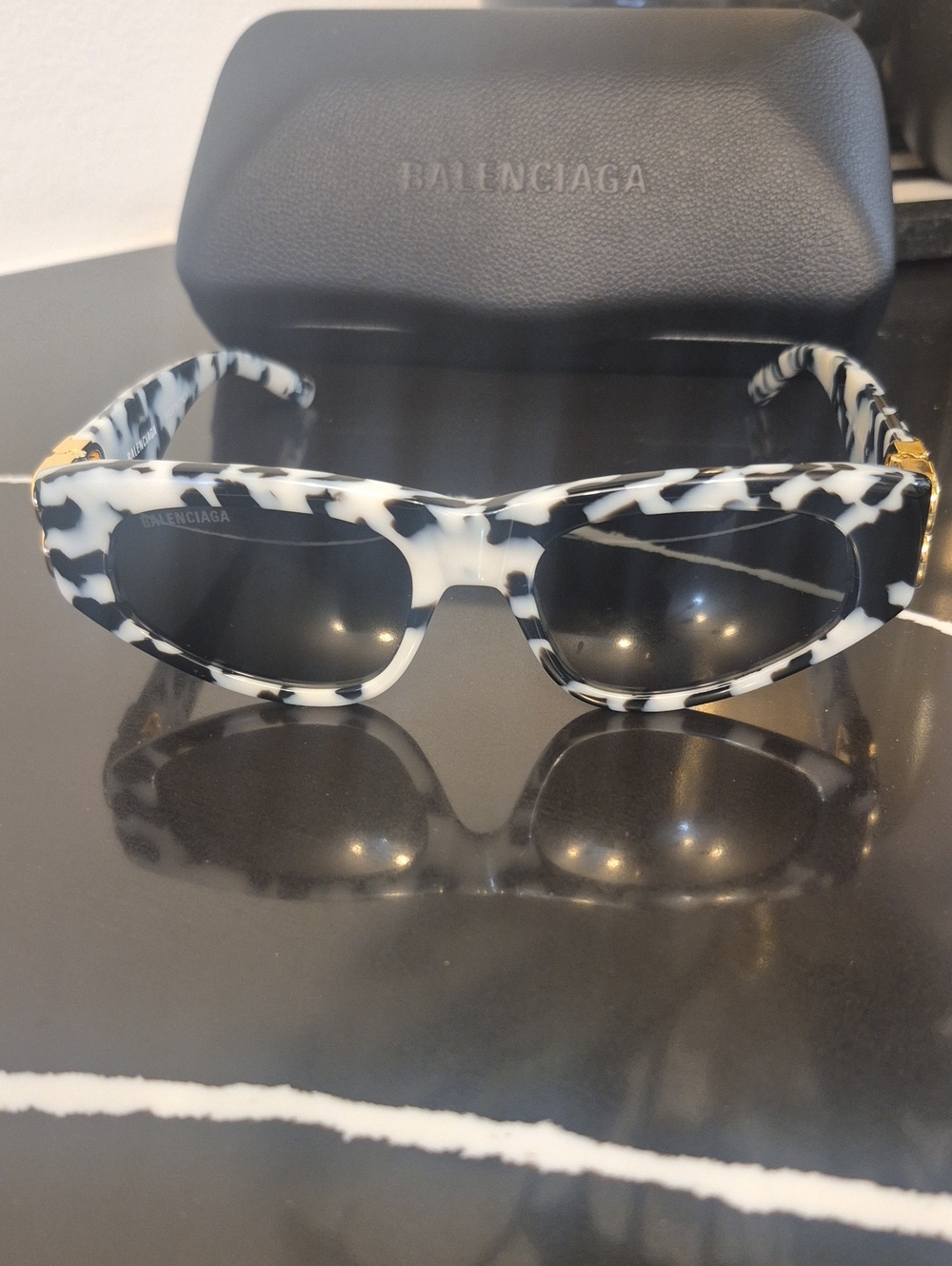 Balenciaga Black & White Marbled Frame Sunglasses